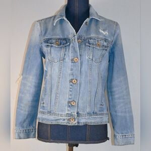 Old Navy Classic Distressed Blue Denim Jean Jacket Size M Fashion Chic Pre-Owned